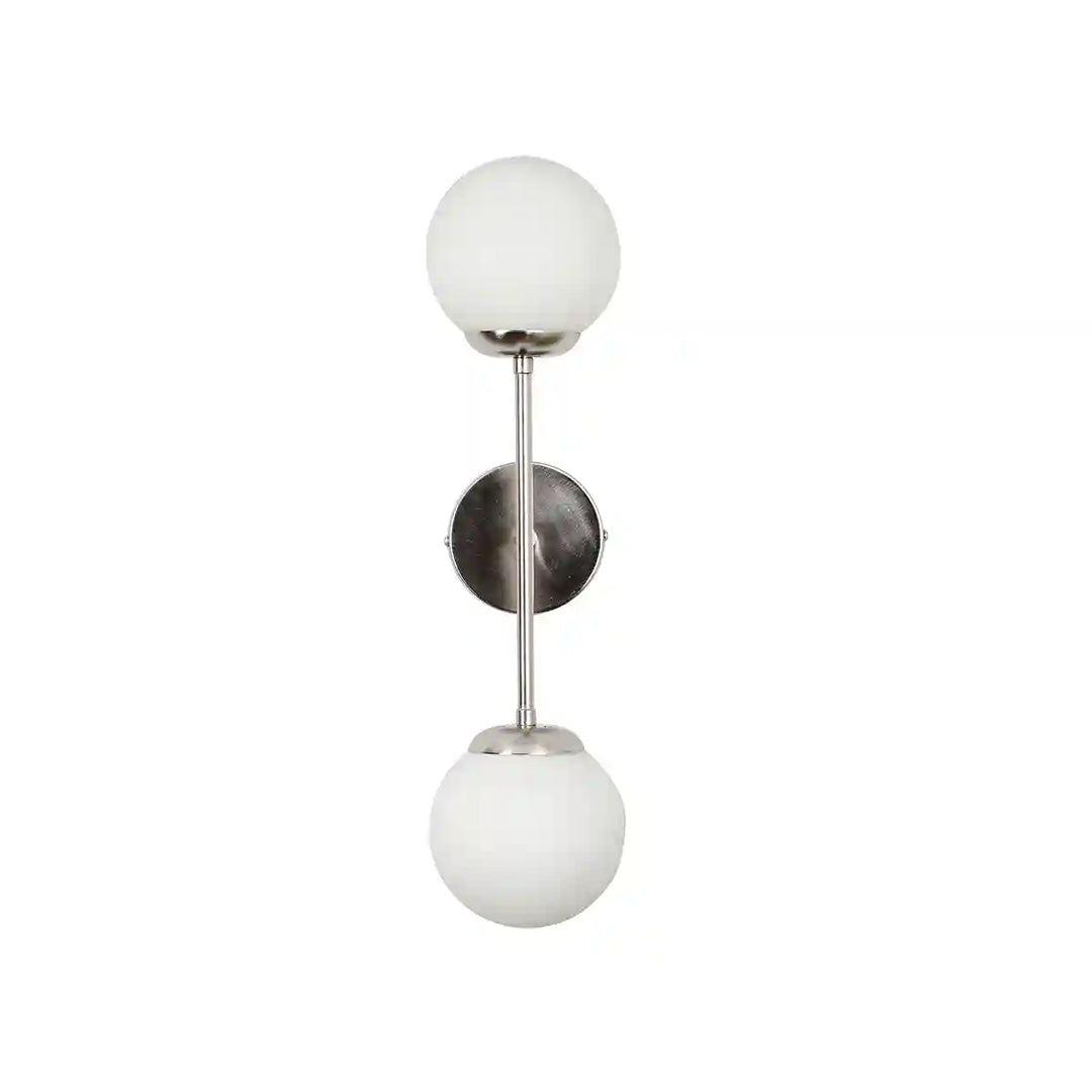 Balts Twin Wall Light in Chrome Finish with Opal Glass Globe Shades