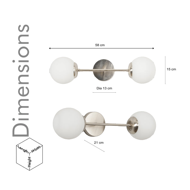 BALTS Twin Wall Mirror Light in Shine Brass Finish with Opal Glass Globe Shades