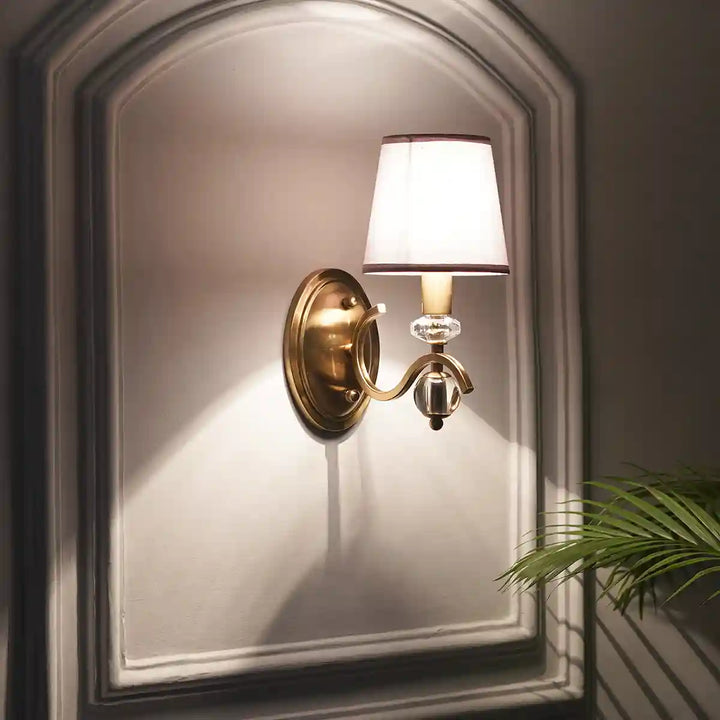 Dryden Single Light Wall Fitting In Brass Finish With Fabrick Shade