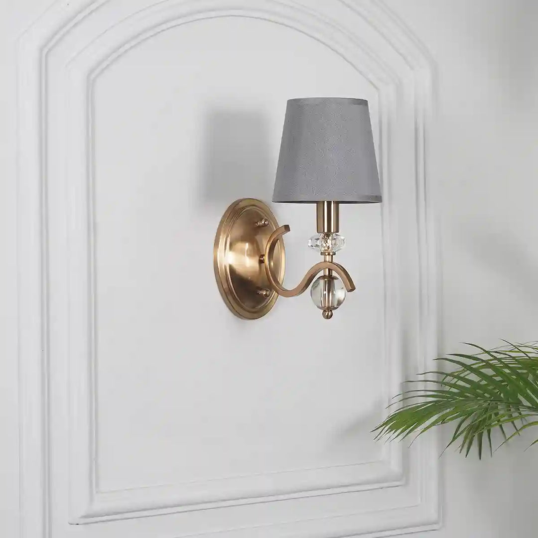 Dryden Single Light Wall Fitting In Brass Finish With Fabrick Shade