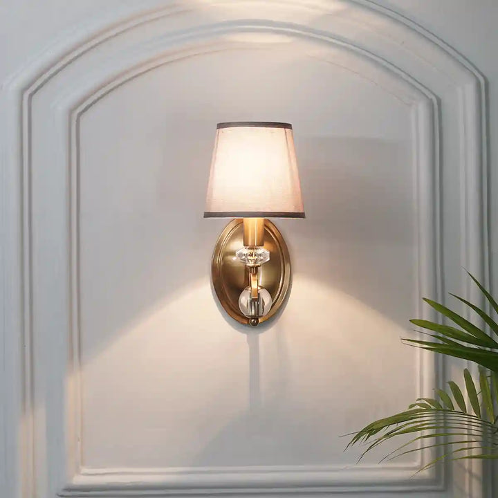 Dryden Single Light Wall Fitting In Brass Finish With Fabrick Shade