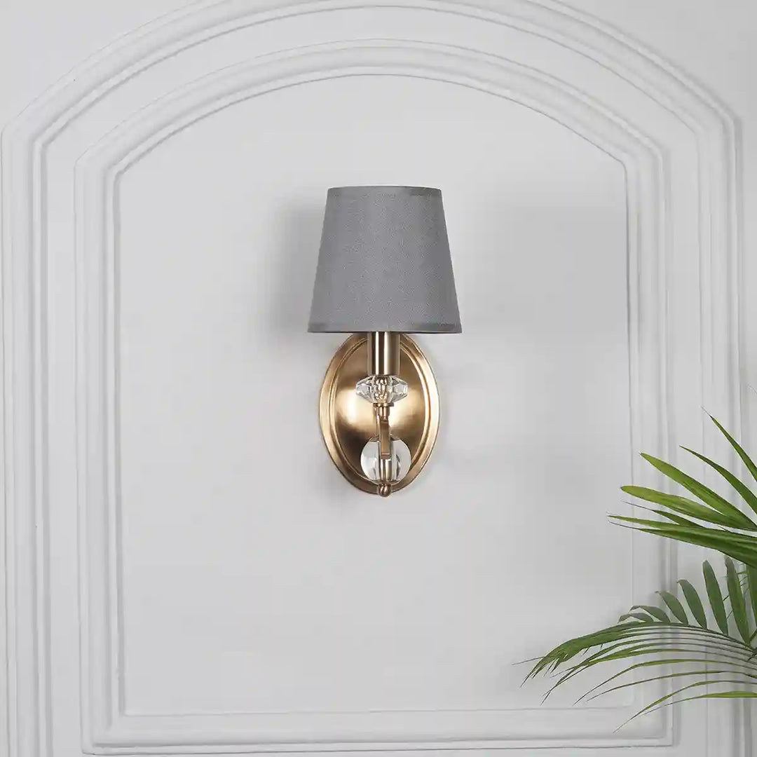 Dryden Single Light Wall Fitting In Brass Finish With Fabrick Shade