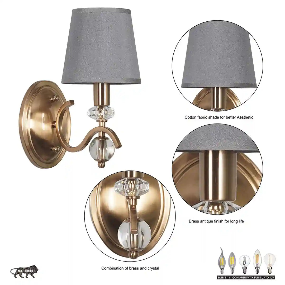 Dryden Single Light Wall Fitting In Brass Finish With Fabrick Shade