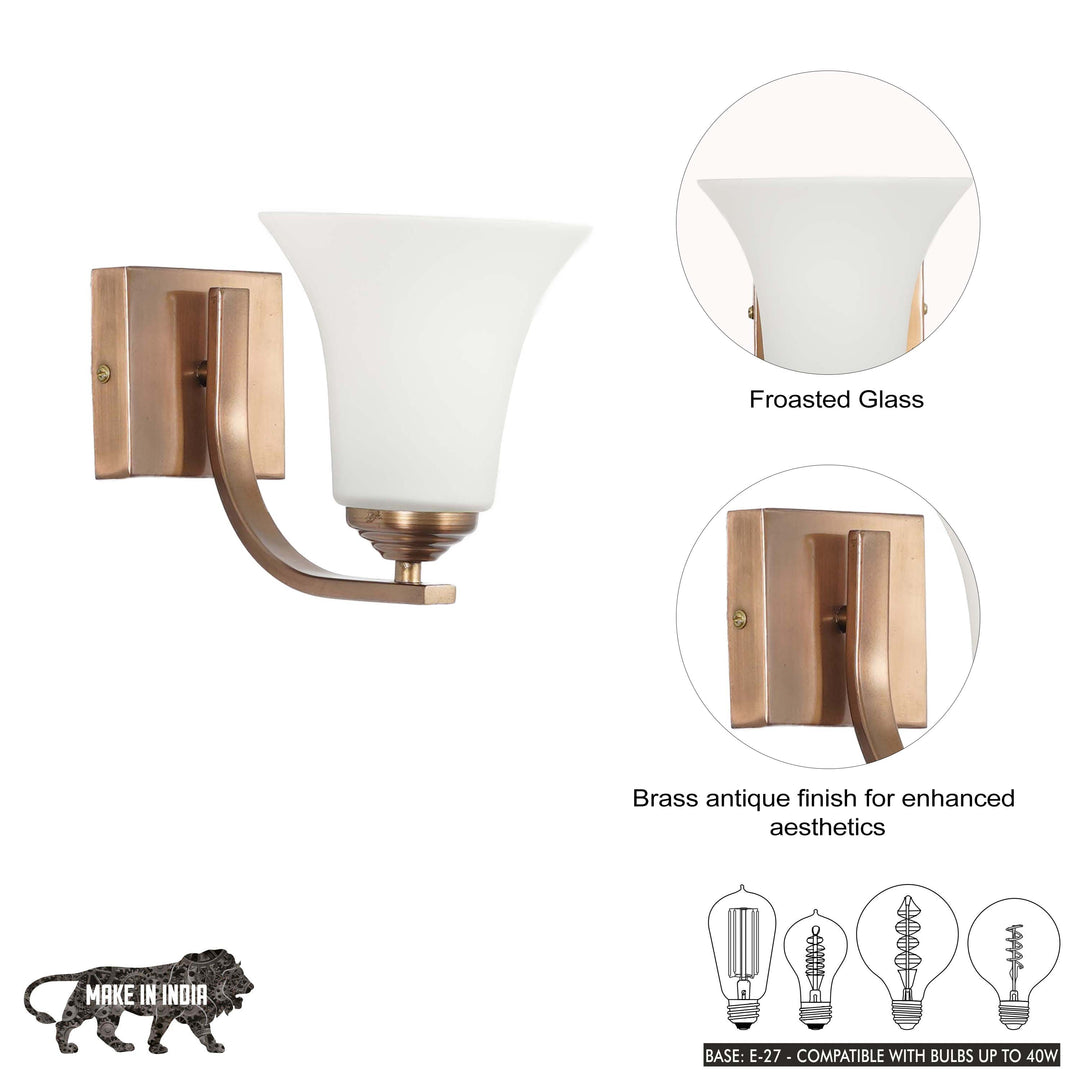 ANDRETTI Single Light Bathroom Wall Fitting In Metal with White Glass