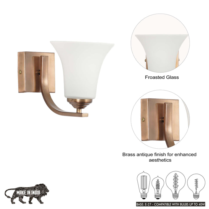 ANDRETTI Single Light Bathroom Wall Fitting In Metal with White Glass