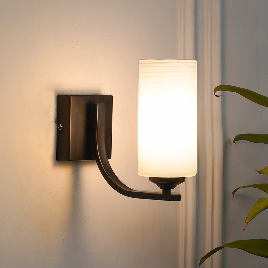 ANDRETTI Single Light Bathroom Wall Fitting In Metal with White Glass