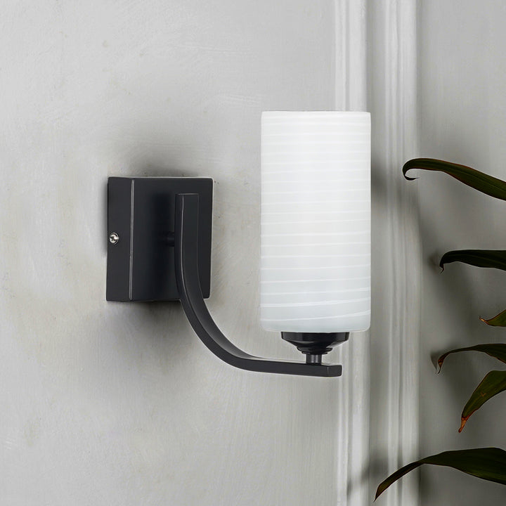 ANDRETTI Single Light Bathroom Wall Fitting In Metal with White Glass