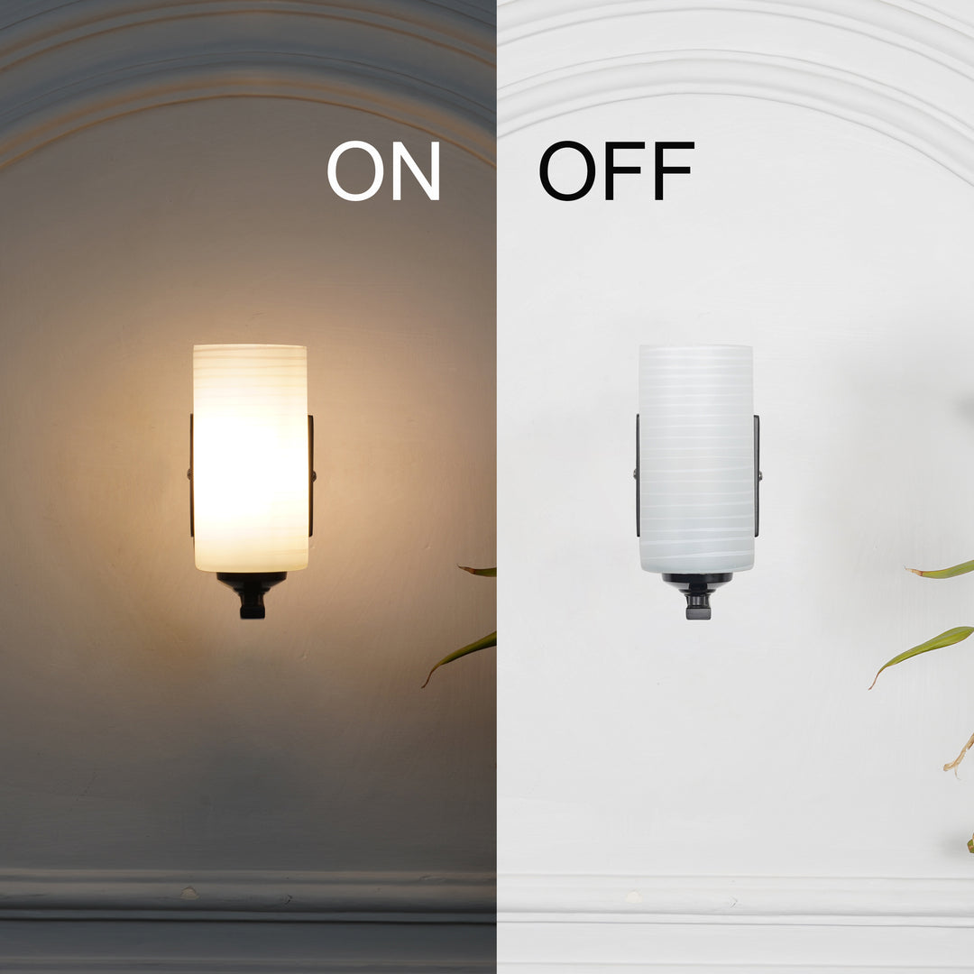 ANDRETTI Single Light Bathroom Wall Fitting In Metal with White Glass