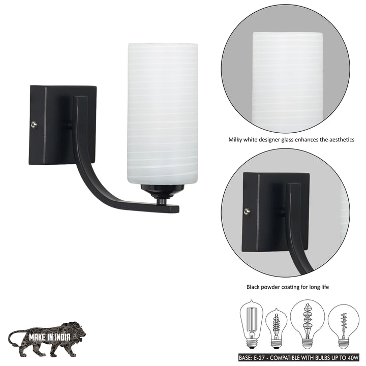 ANDRETTI Single Light Bathroom Wall Fitting In Metal with White Glass