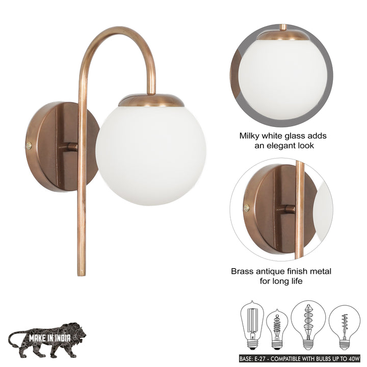 CARTER Single Light Wall Fitting In Metal With Opal Frosted White Glass