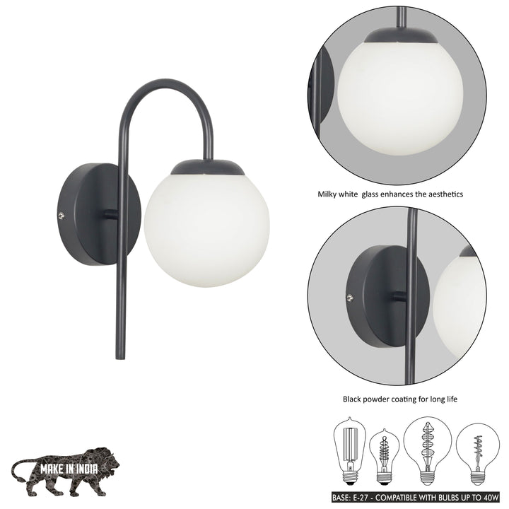 CARTER Single Light Wall Fitting In Metal With Opal Frosted White Glass