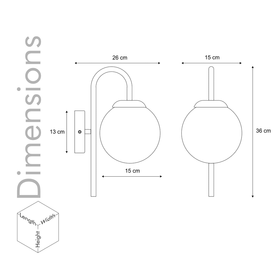 CARTER Single Light Wall Fitting In Metal With Opal Frosted White Glass