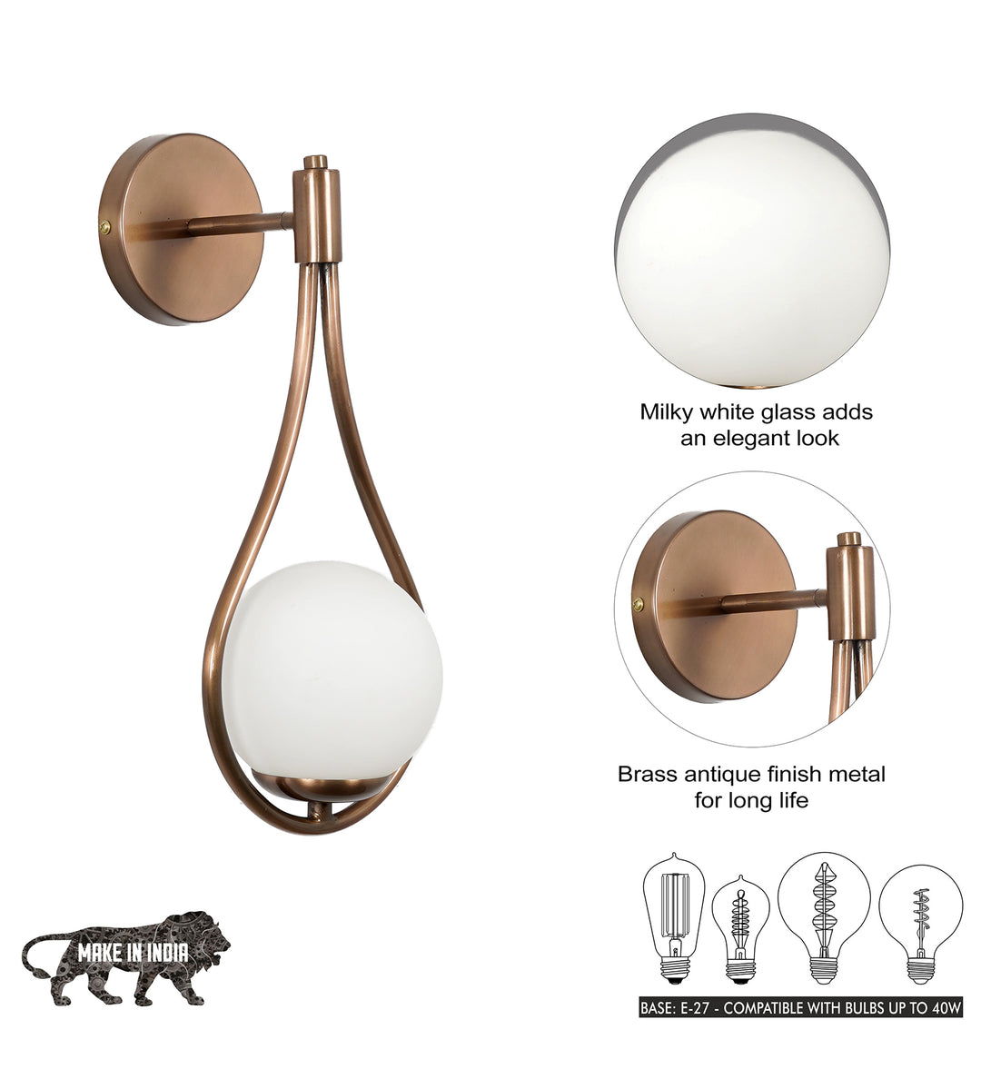 BIRDS Single Light Wall Fitting In Metal with Opal Frosted White Glass