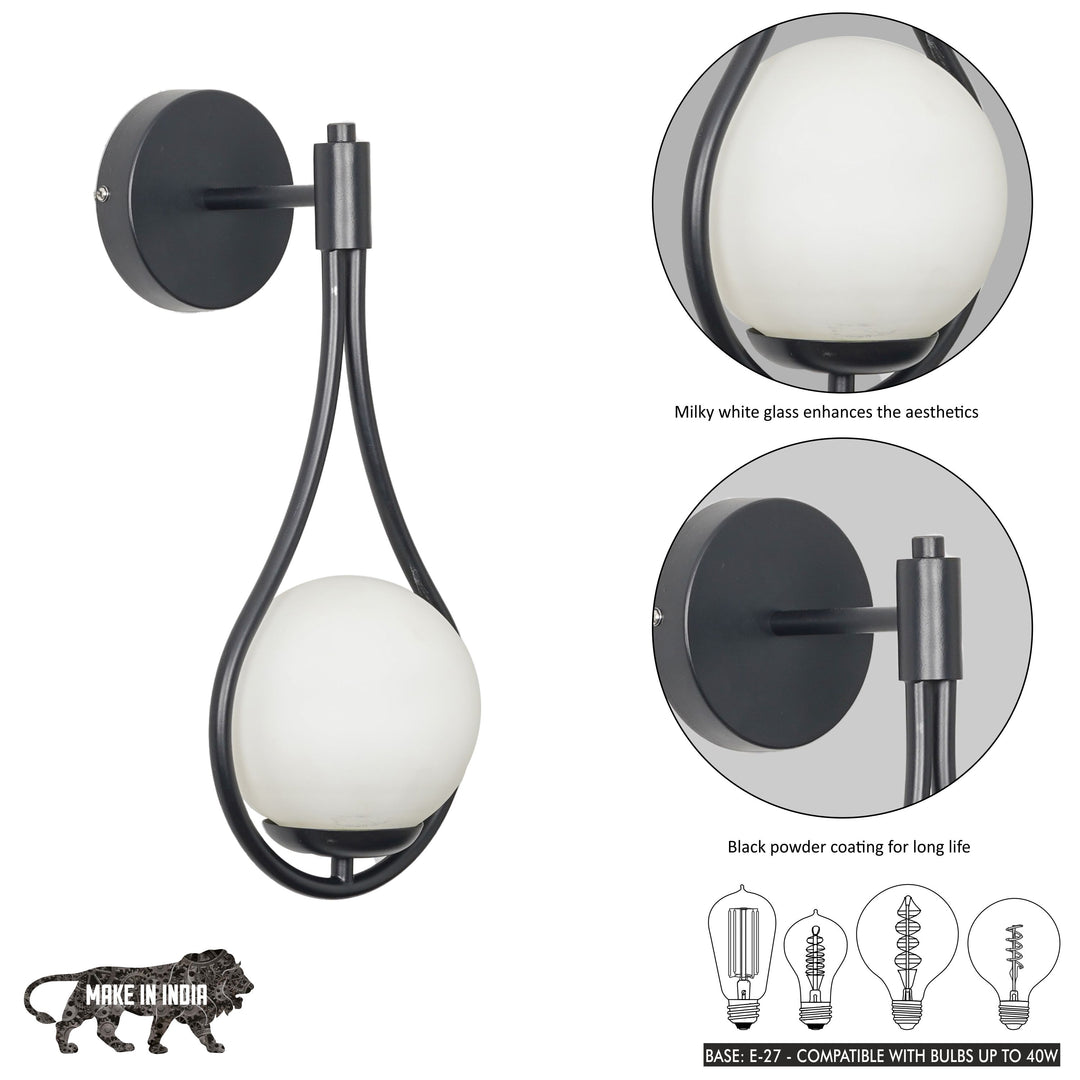 BIRDS Single Light Wall Fitting In Metal with Opal Frosted White Glass