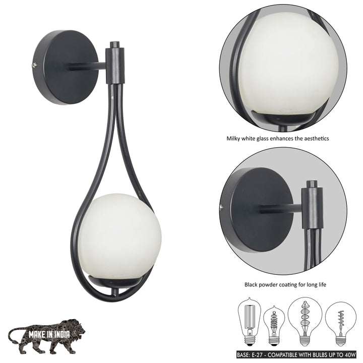 BIRDS Single Light Wall Fitting In Metal with Opal Frosted White Glass