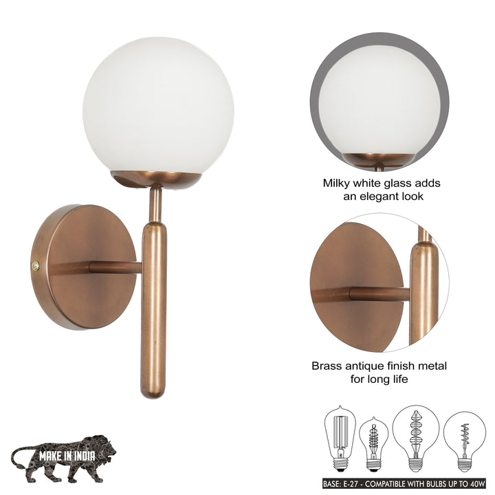 DIVINA Single Light Wall Fitting In Metal with Opal Frosted White Glass