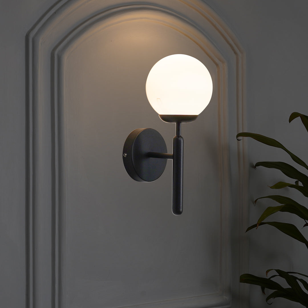DIVINA Single Light Wall Fitting In Metal with Opal Frosted White Glass
