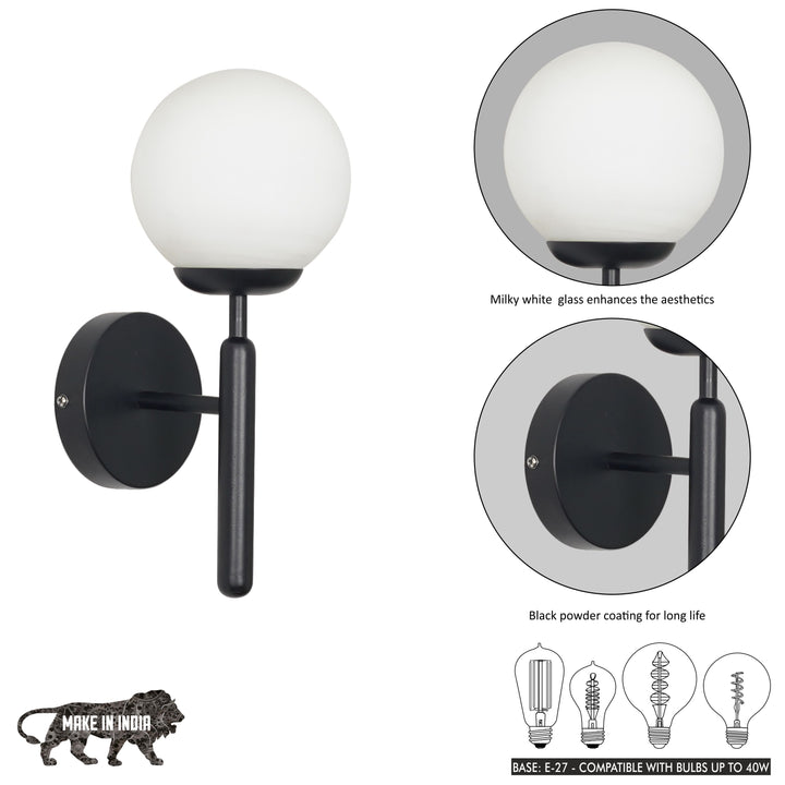 DIVINA Single Light Wall Fitting In Metal with Opal Frosted White Glass