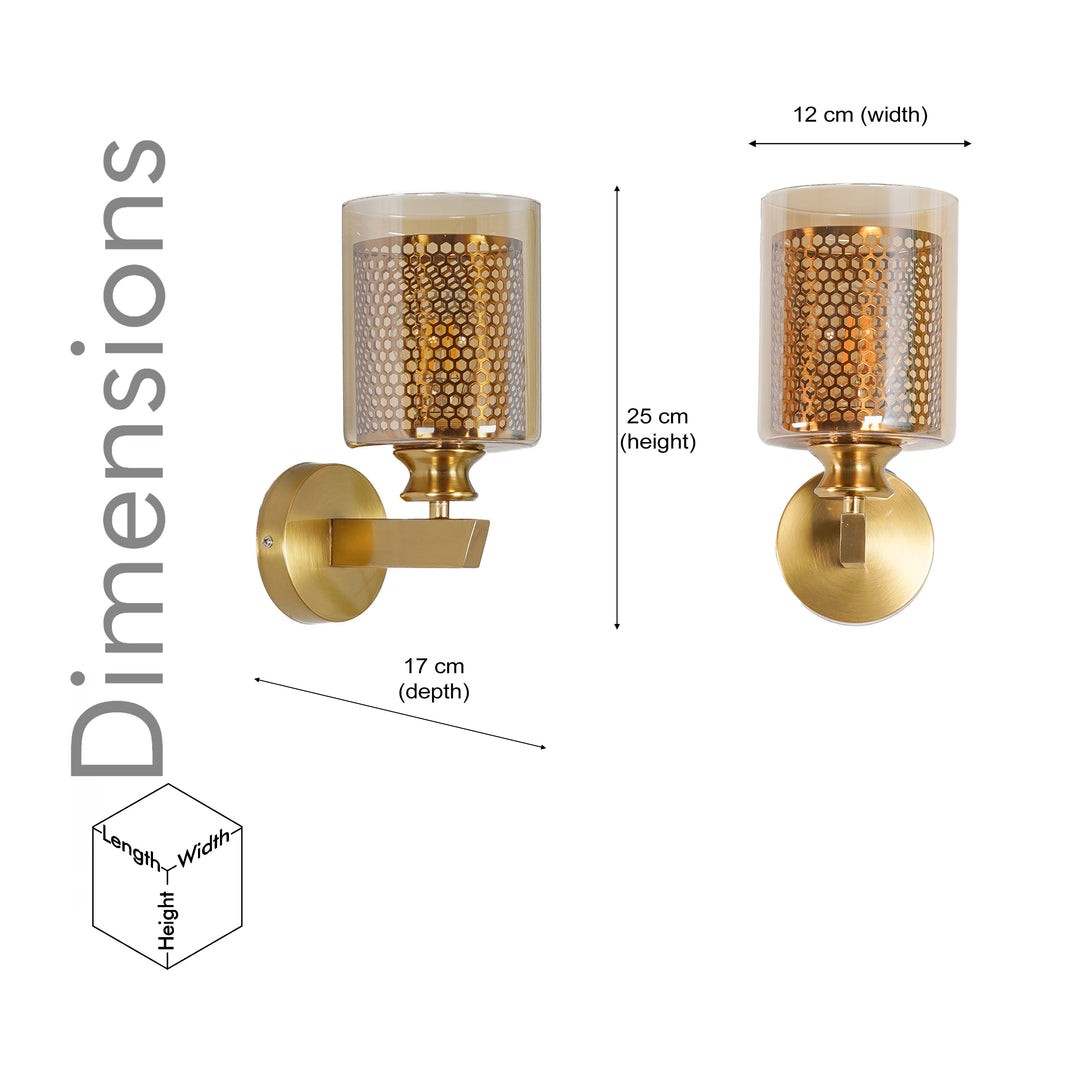 LAMBETH Single Light Wall Fitting In Brass Finish Metal With Amber Glass