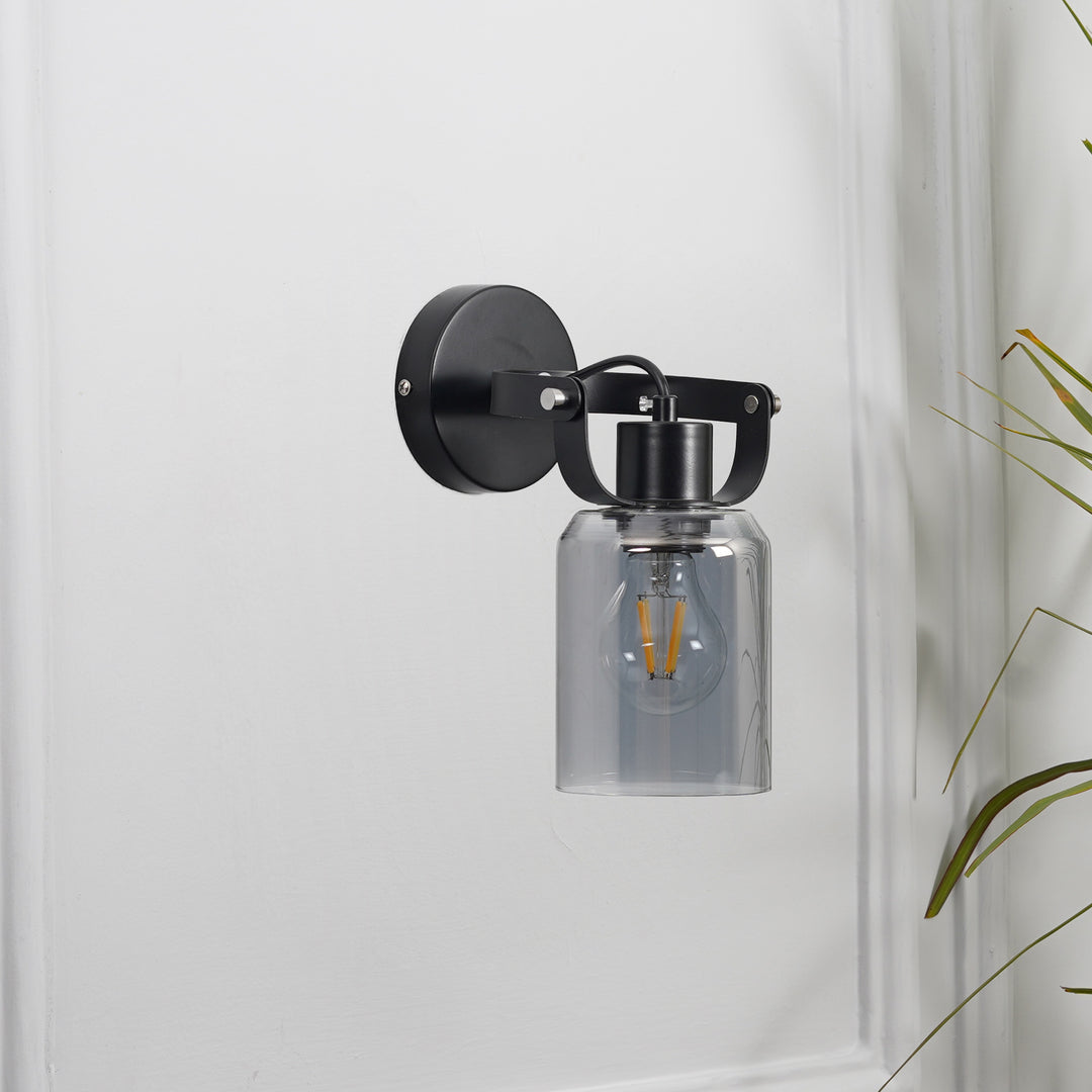 BRAVO Single Light Wall Fitting In Black Finish Metal With Smoke Glass