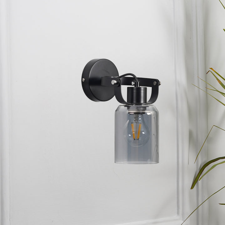 BRAVO Single Light Wall Fitting In Black Finish Metal With Smoke Glass