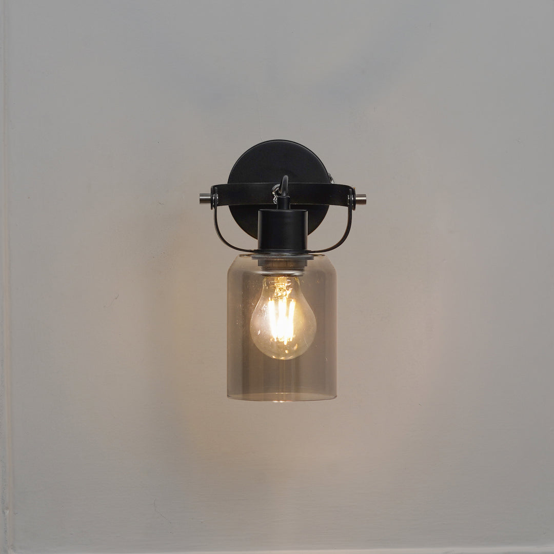 BRAVO Single Light Wall Fitting In Black Finish Metal With Smoke Glass