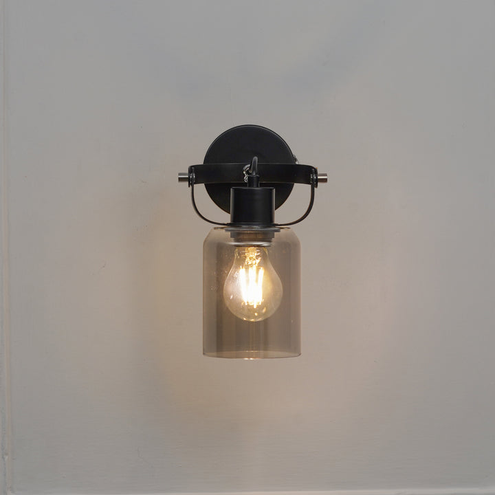 BRAVO Single Light Wall Fitting In Black Finish Metal With Smoke Glass