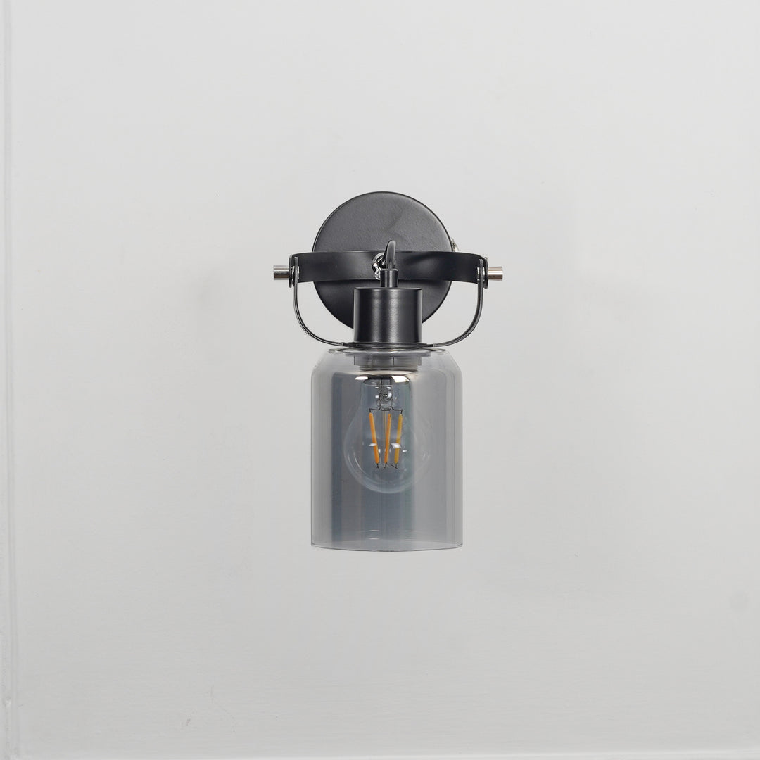 BRAVO Single Light Wall Fitting In Black Finish Metal With Smoke Glass