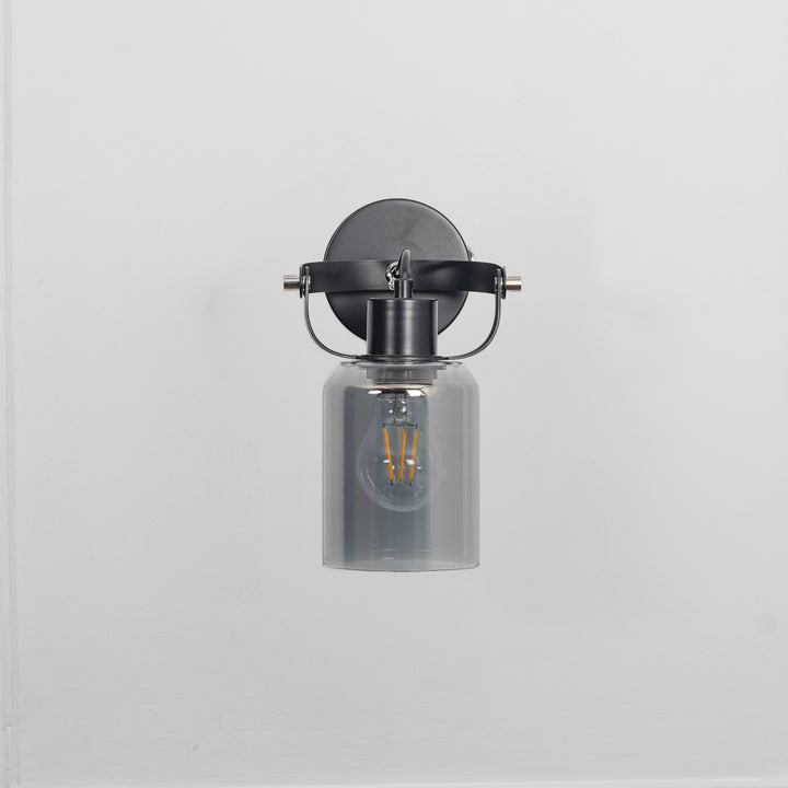 BRAVO Single Light Wall Fitting In Black Finish Metal With Smoke Glass