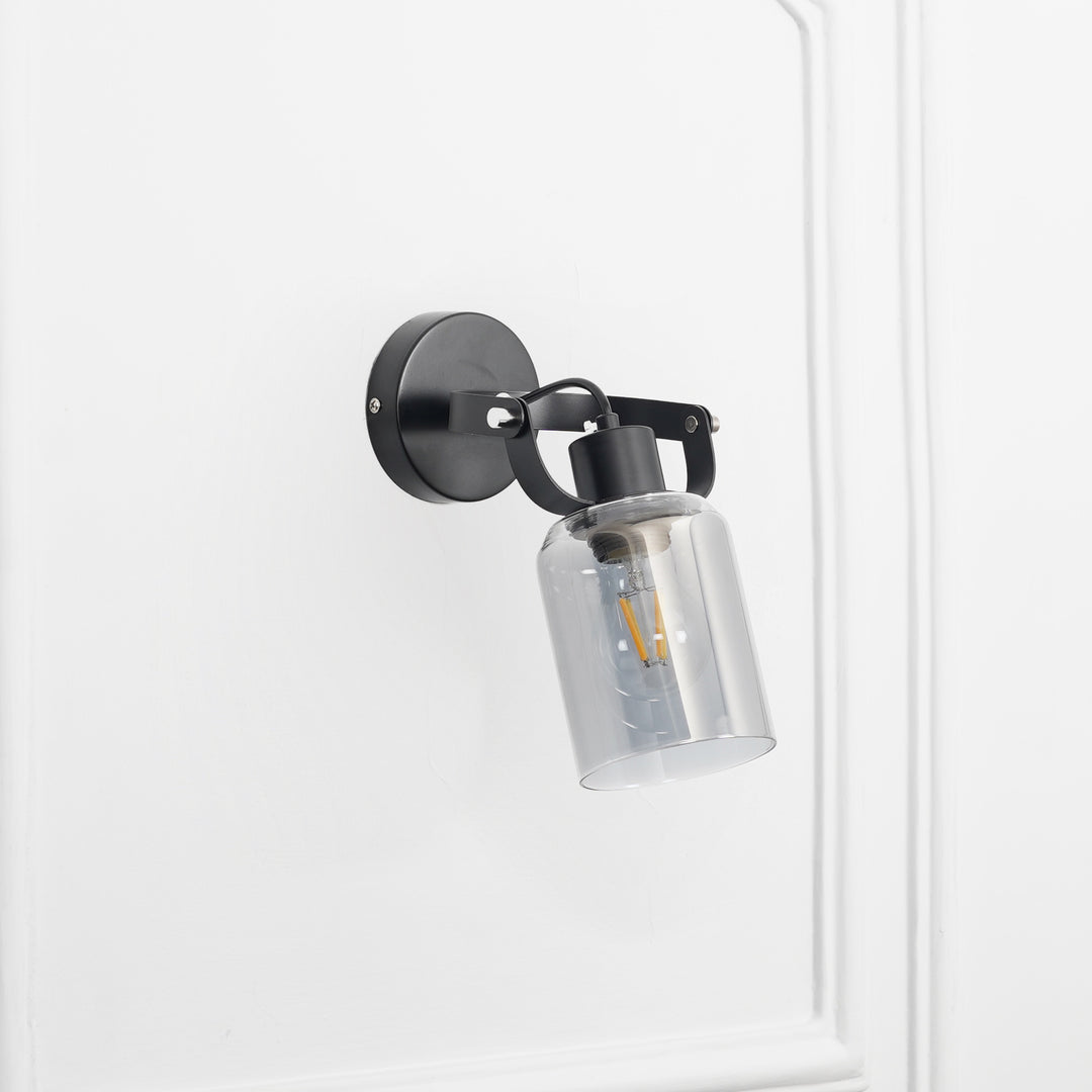 BRAVO Single Light Wall Fitting In Black Finish Metal With Smoke Glass