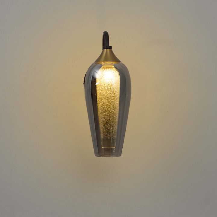 KANIA Single Light Wall Fitting In Brass, Wood Finish Metal With Smoke Glass