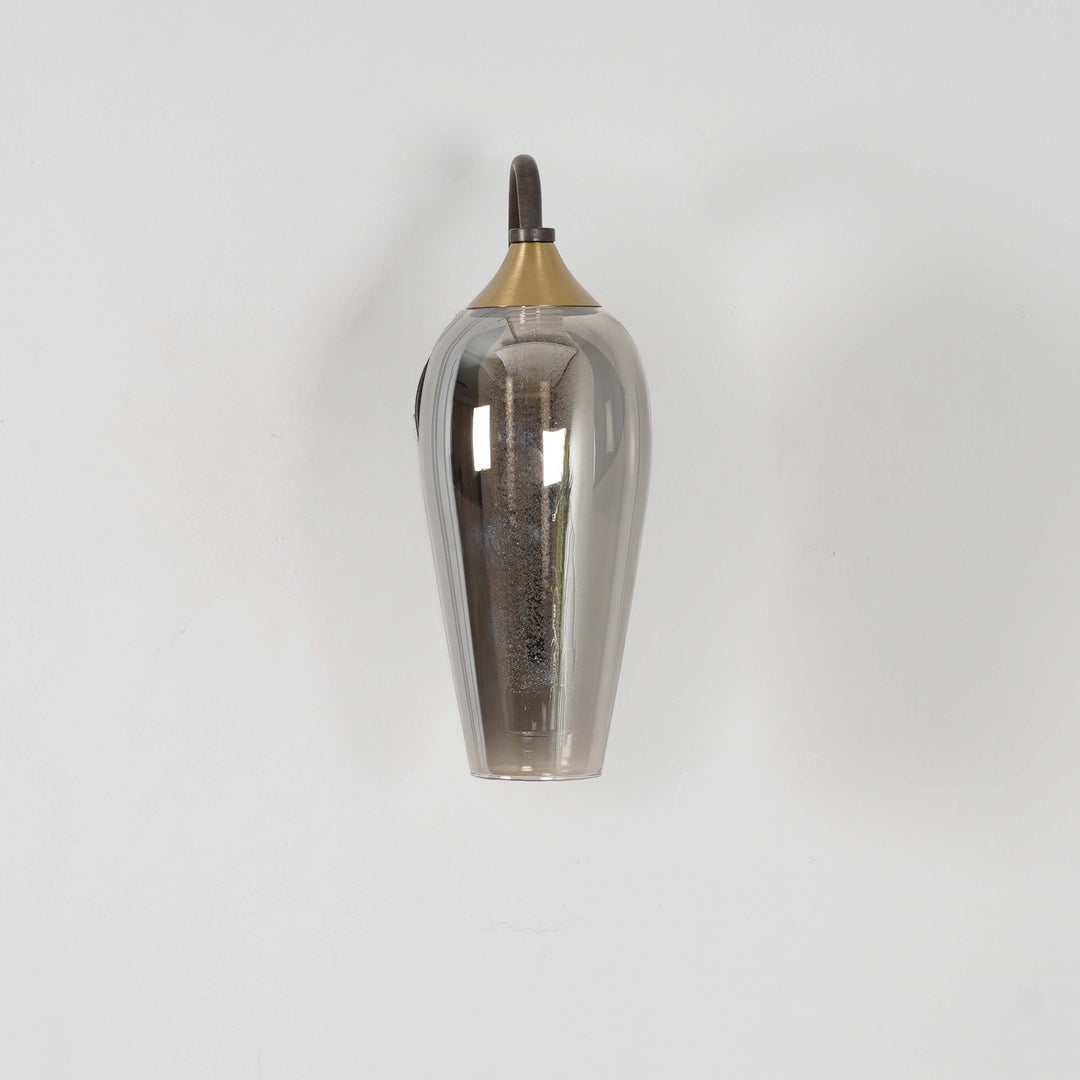 KANIA Single Light Wall Fitting In Brass, Wood Finish Metal With Smoke Glass