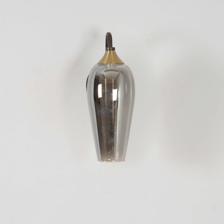 KANIA Single Light Wall Fitting In Brass, Wood Finish Metal With Smoke Glass