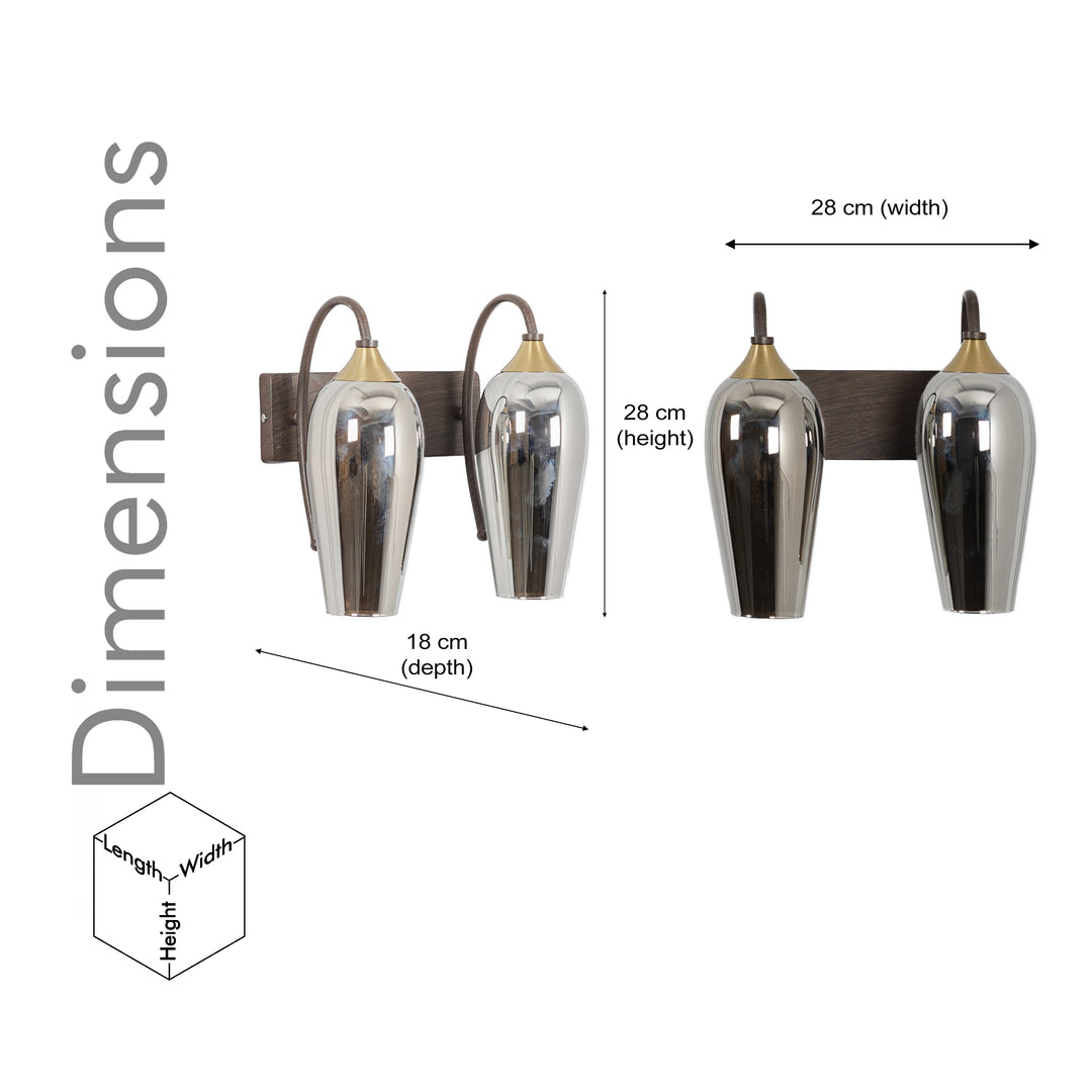 KANIA 2 Light Wall Fitting In Brass And  Wood Finish Metal With Smoke Glass