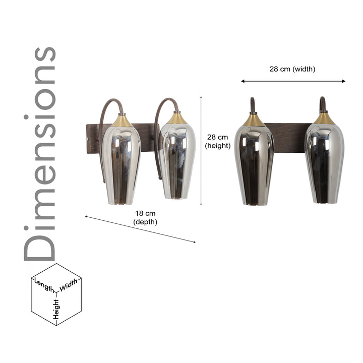 KANIA 2 Light Wall Fitting In Brass And  Wood Finish Metal With Smoke Glass