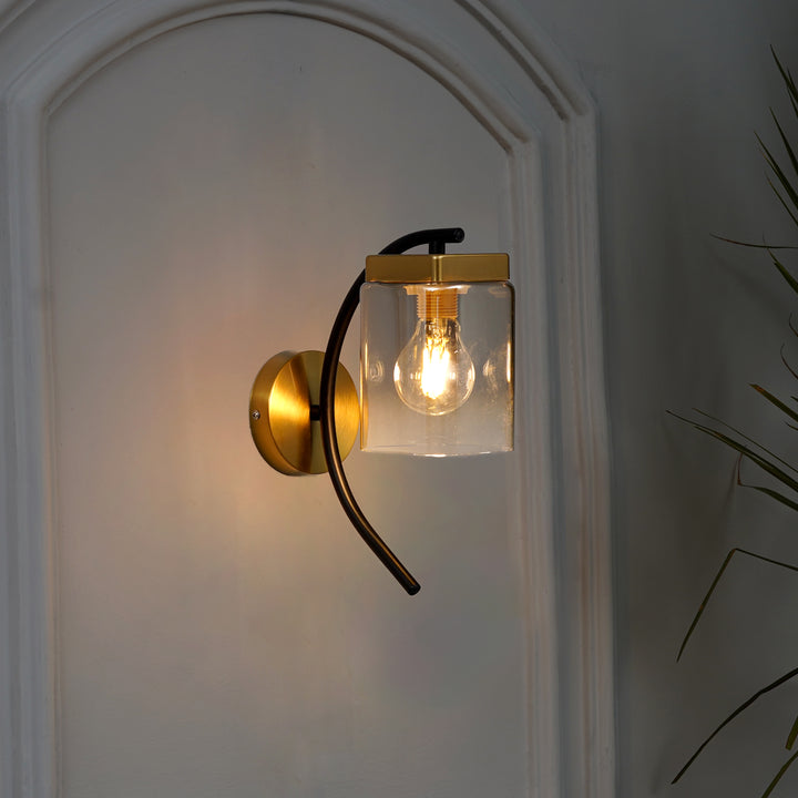 VERONA Single Light Wall Fitting In Black And Brass Finish Metal With Dual Tone Smoke Glass