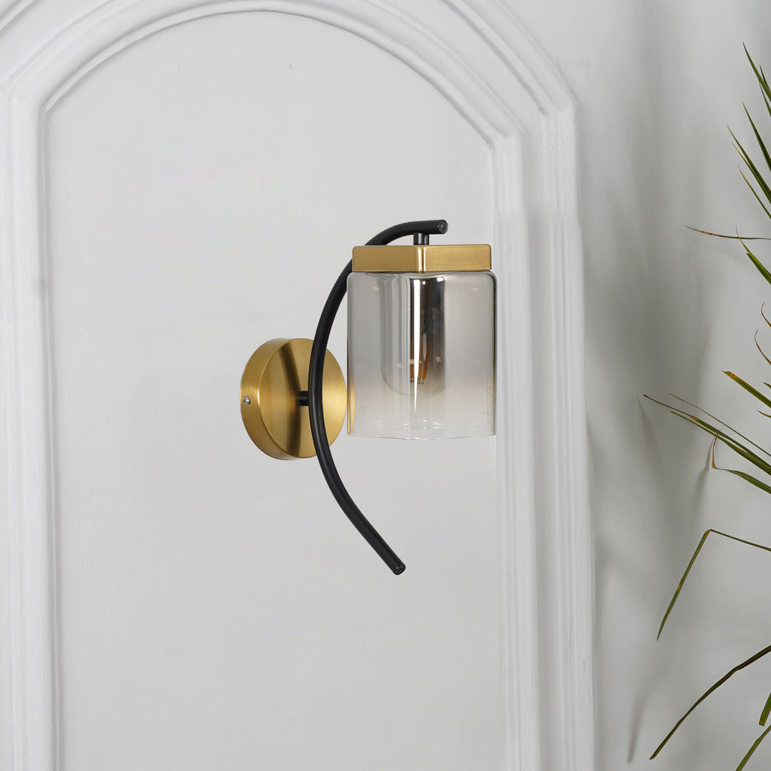 VERONA Single Light Wall Fitting In Black And Brass Finish Metal With Dual Tone Smoke Glass