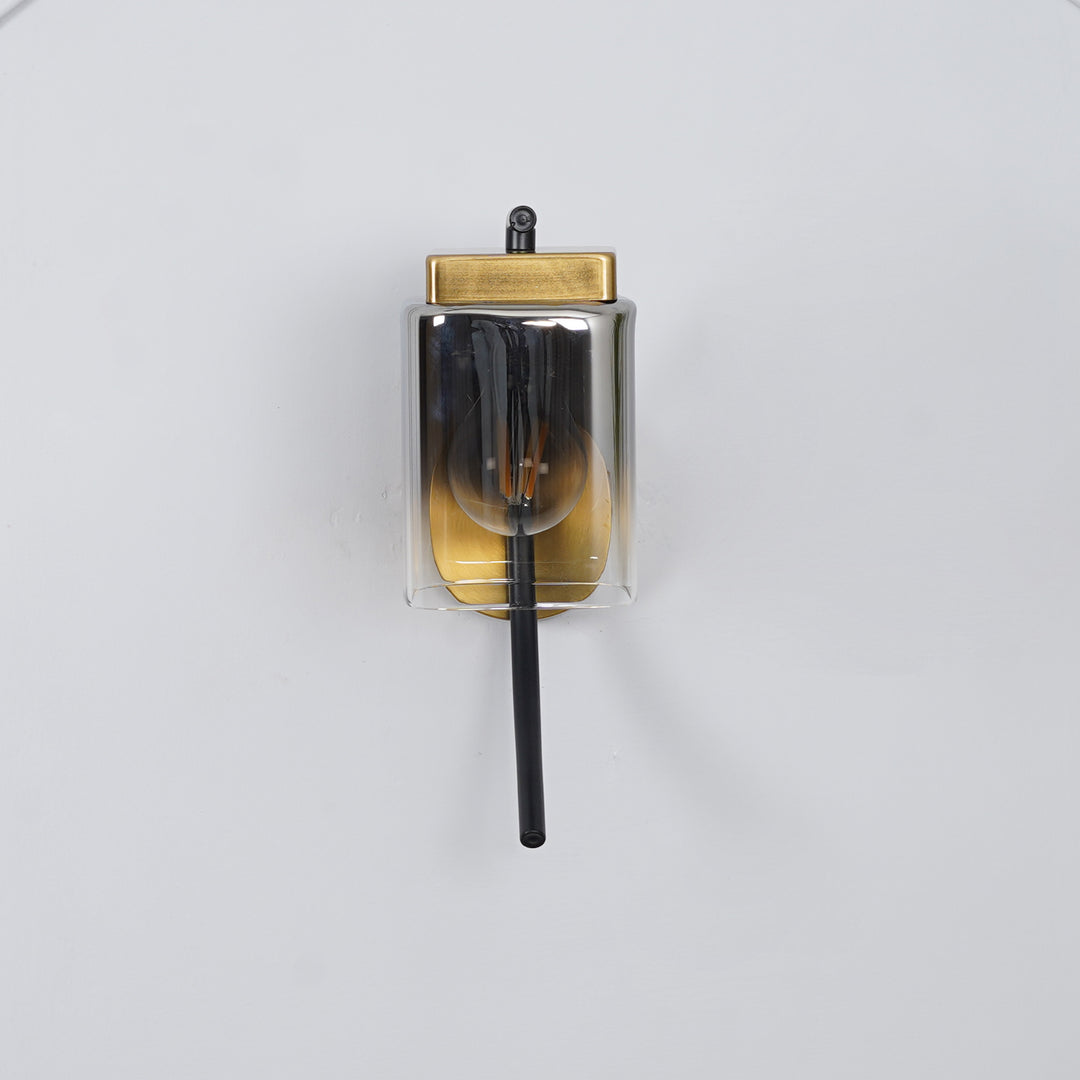 VERONA Single Light Wall Fitting In Black And Brass Finish Metal With Dual Tone Smoke Glass