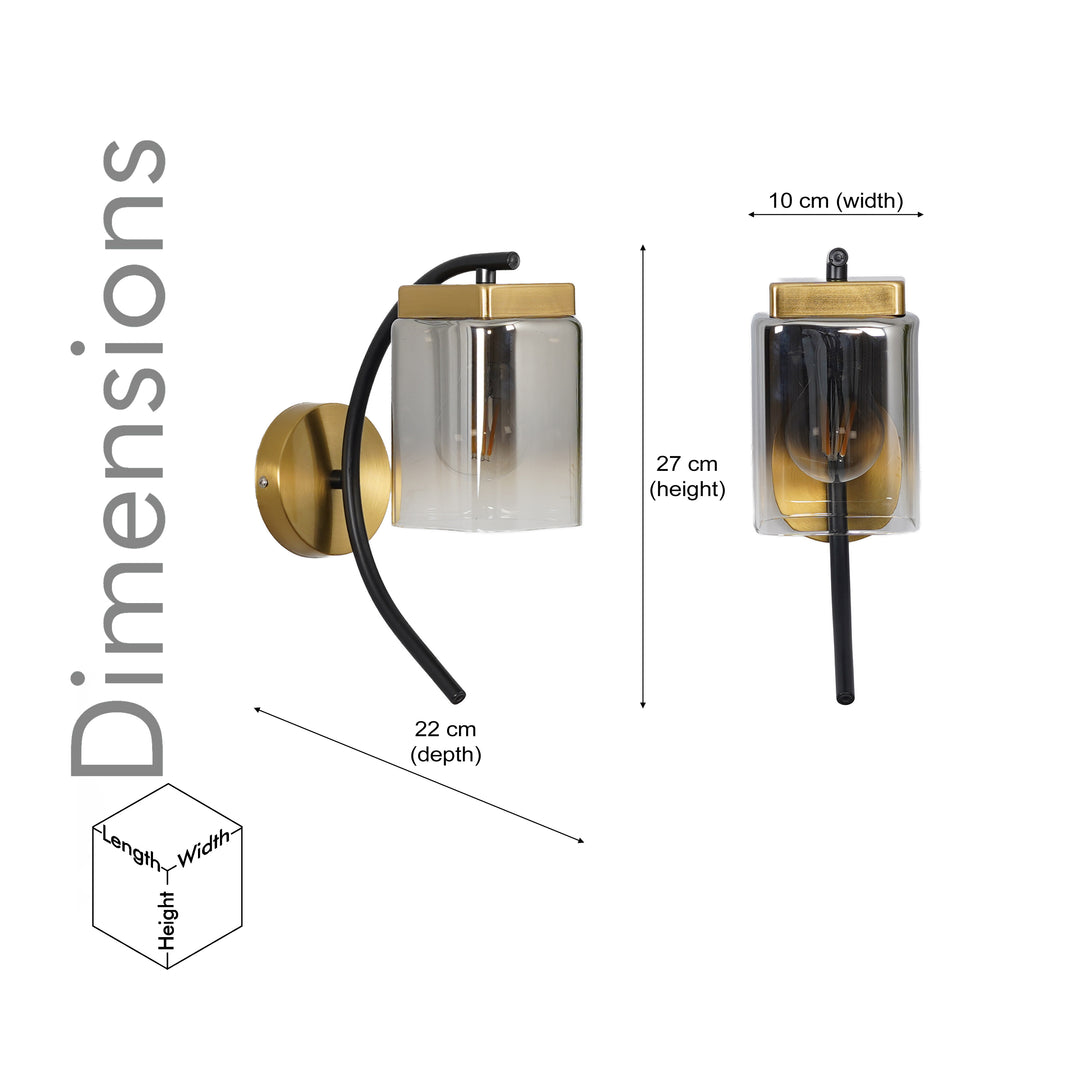 VERONA Single Light Wall Fitting In Black And Brass Finish Metal With Dual Tone Smoke Glass