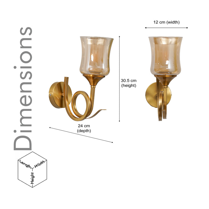 NENA Single Light Wall Fitting In Brass Finish Metal With Amber Glass