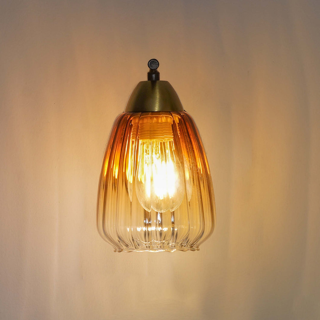 KICHLER Single Light Wall Fitting In Brass And Wood Finish Metal With Amber Glass