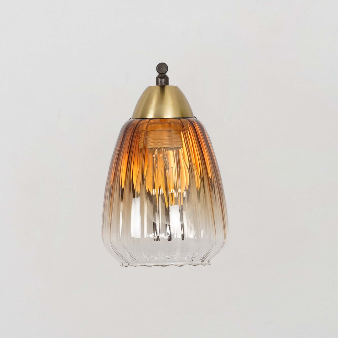 KICHLER Single Light Wall Fitting In Brass And Wood Finish Metal With Amber Glass
