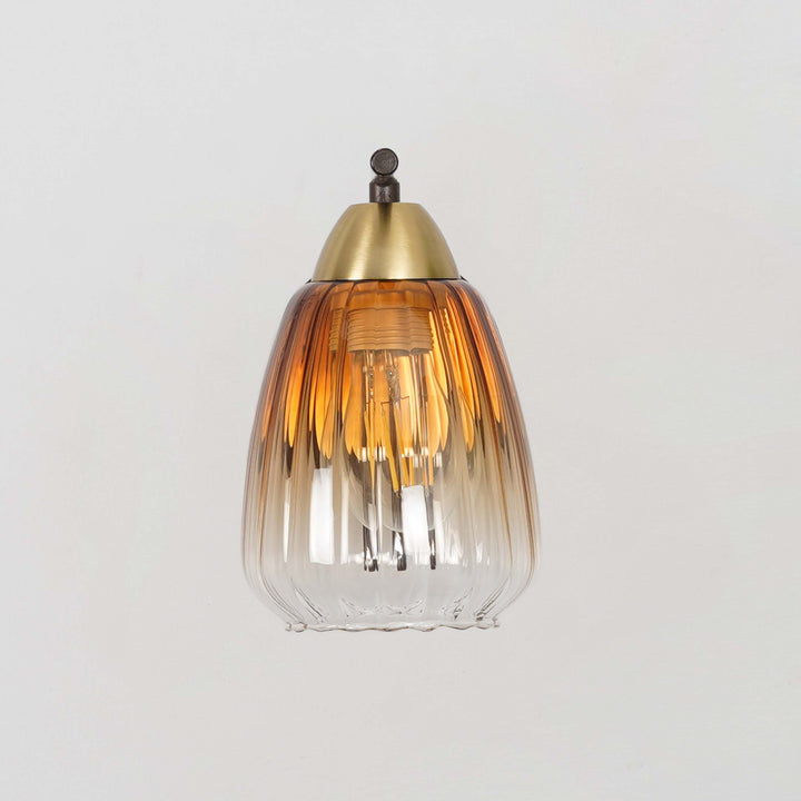 KICHLER Single Light Wall Fitting In Brass And Wood Finish Metal With Amber Glass