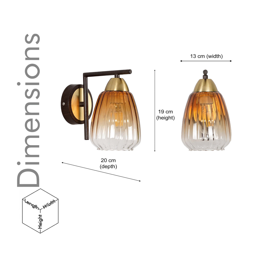 KICHLER Single Light Wall Fitting In Brass And Wood Finish Metal With Amber Glass