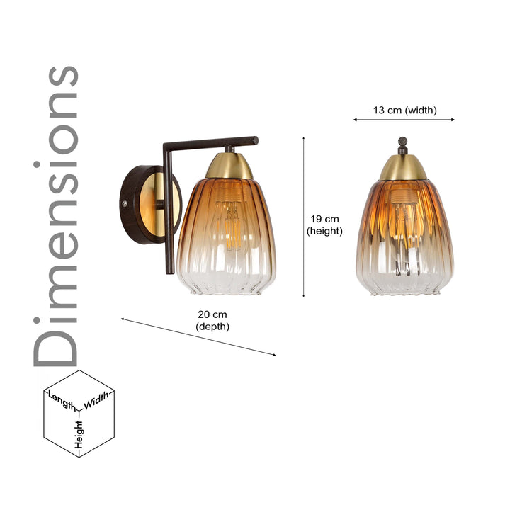 KICHLER Single Light Wall Fitting In Brass And Wood Finish Metal With Amber Glass