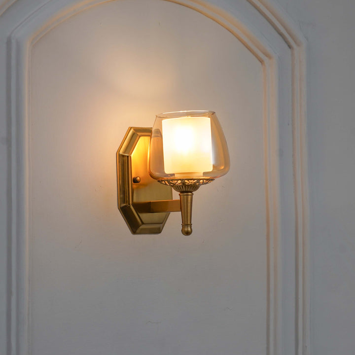 MORVAH Single Light Wall Fitting In Brass  Finish Metal With Amber Glass