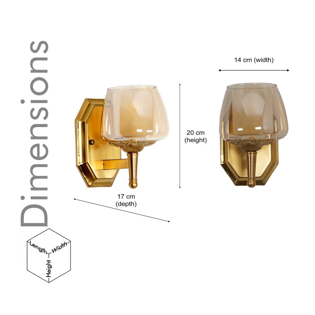 MORVAH Single Light Wall Fitting In Brass  Finish Metal With Amber Glass