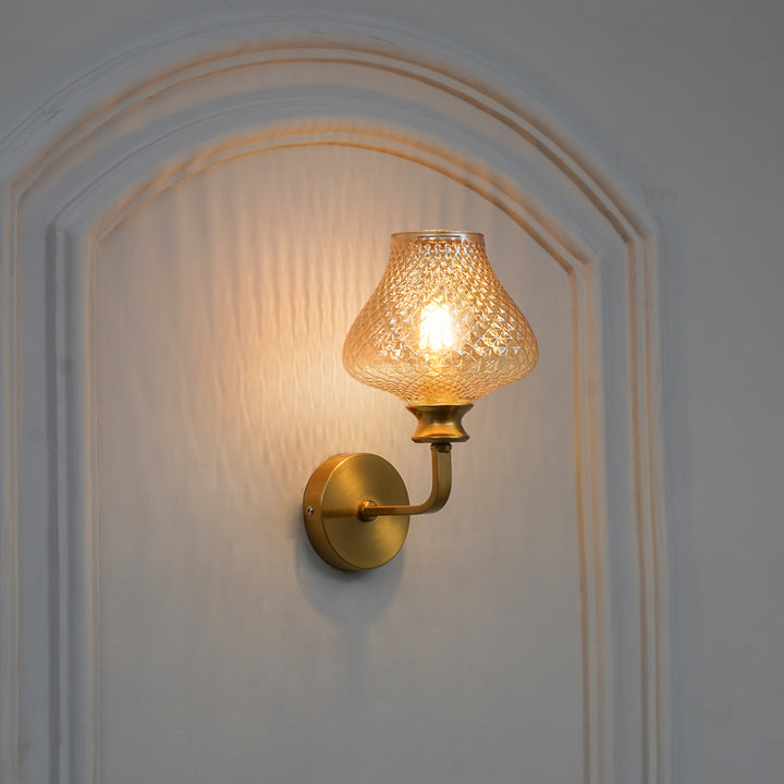 ANGELO Single Light Wall Fitting In Brass  Finish Metal With Amber Crystal Glass