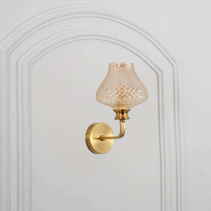 ANGELO Single Light Wall Fitting In Brass  Finish Metal With Amber Crystal Glass