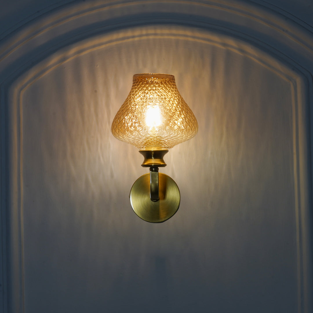 ANGELO Single Light Wall Fitting In Brass  Finish Metal With Amber Crystal Glass